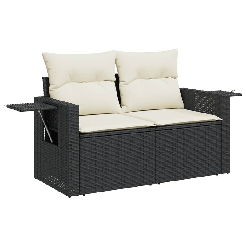 Set mobilier de grădină cu perne, 3 piese, negru, poliratan