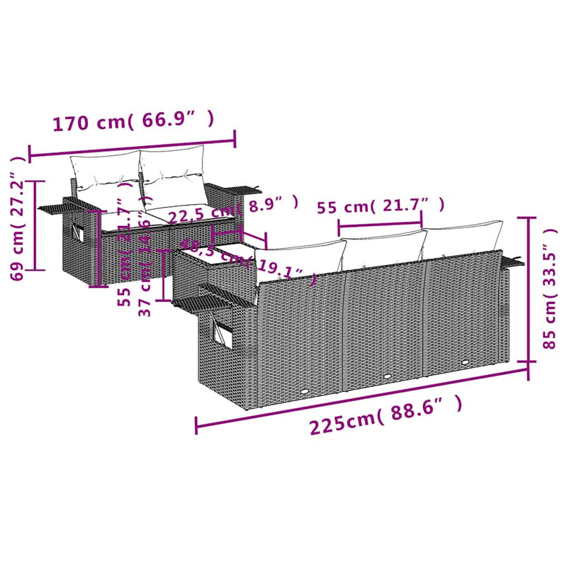 Set canapele de grădină cu perne, 6 piese gri deschis poliratan