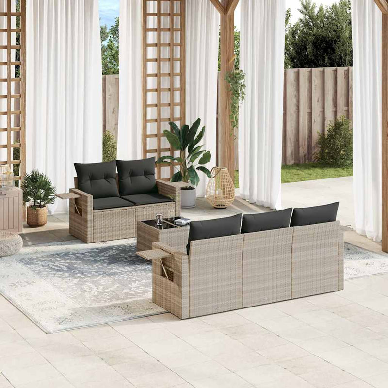 Set canapele de grădină cu perne, 6 piese gri deschis poliratan
