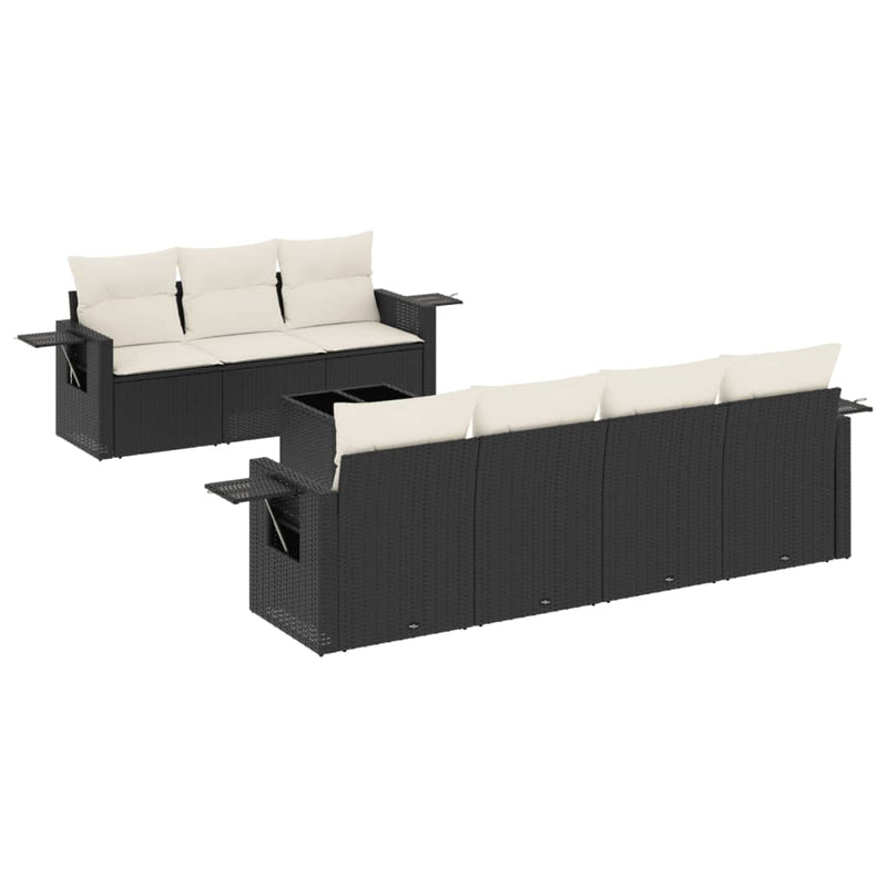 Set mobilier de grădină cu perne, 8 piese, negru, poliratan