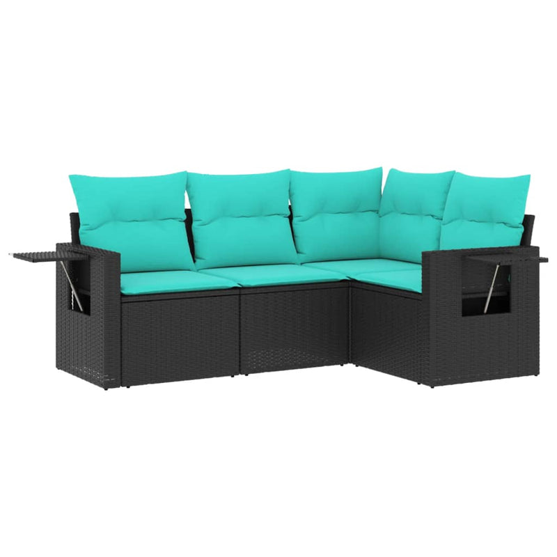 Set canapele de grădină cu 4 piese și perne, poliratan negru