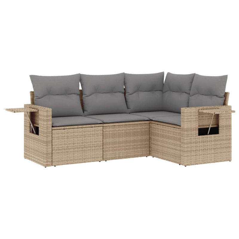Set canapele de grădină, 4 piese, cu perne, bej, poliratan