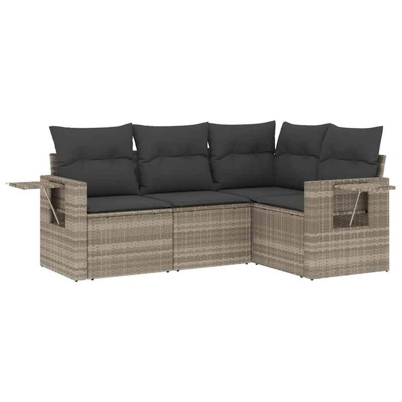 Set canapea de grădină cu perne, 4 piese, gri deschis poliratan