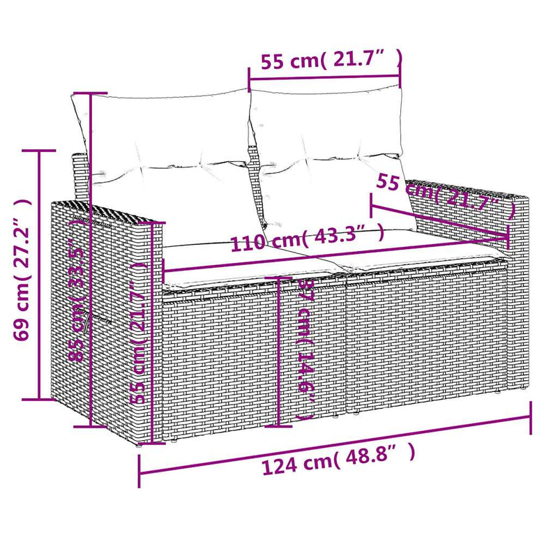 Set canapea de grădină cu perne, 4 piese, gri deschis poliratan