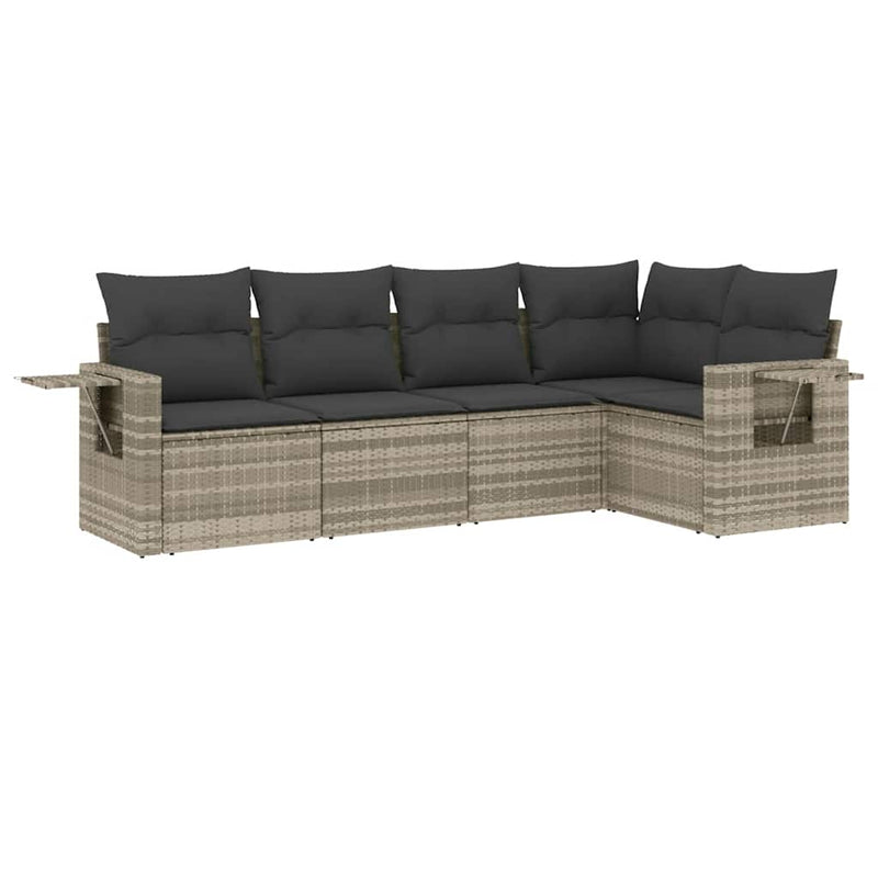 Set canapele de grădină cu perne, 5 piese gri deschis poliratan