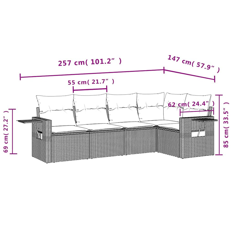 Set canapele de grădină cu perne, 5 piese gri deschis poliratan