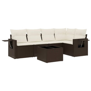 Set canapele de grădină cu perne, 6 piese, maro, poliratan