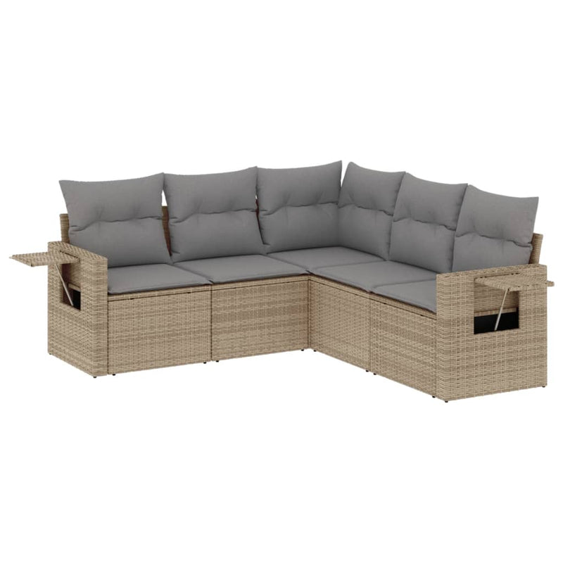 Set canapele de grădină cu perne, 5 piese, bej, poliratan