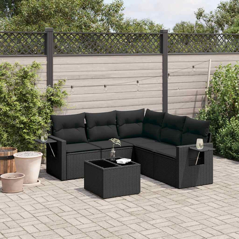 Set mobilier de grădină cu perne, 6 piese, negru, poliratan