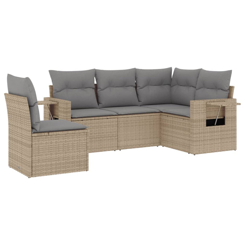 Set canapele de grădină cu perne, 5 piese, bej, poliratan