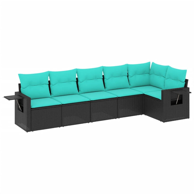 Set canapele de grădină cu 6 piese și perne, poliratan negru