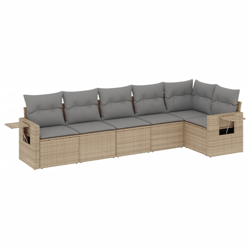 Set canapele de grădină cu perne, 6 piese, bej, poliratan