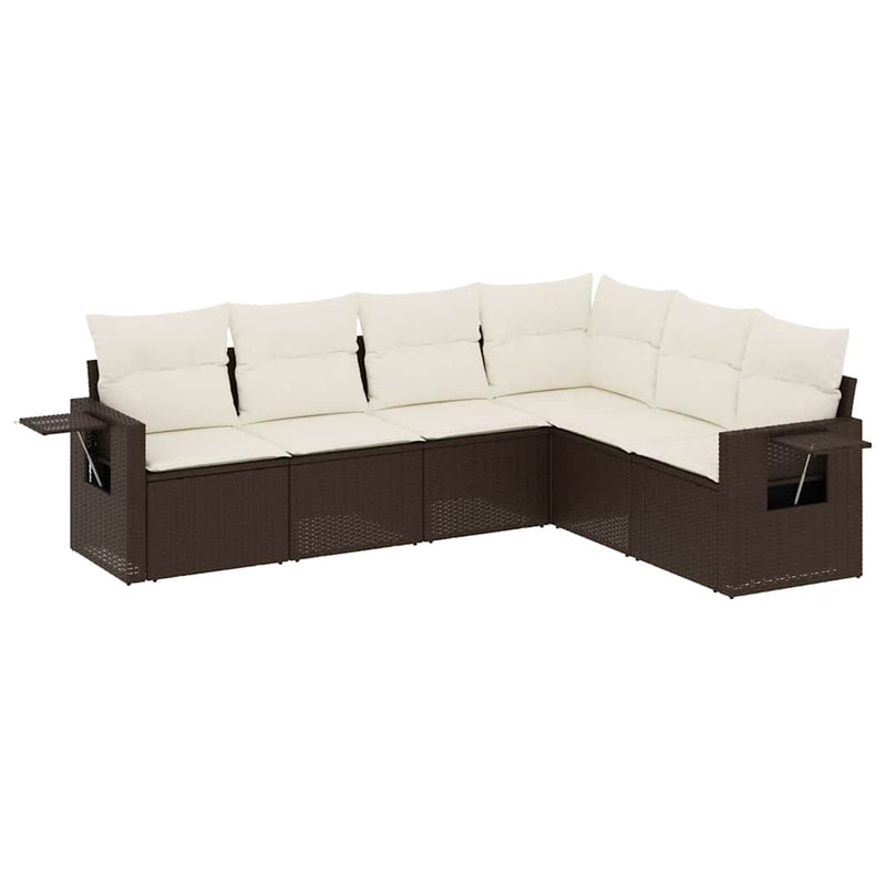 Set canapele de grădină cu perne, 6 piese, maro, poliratan