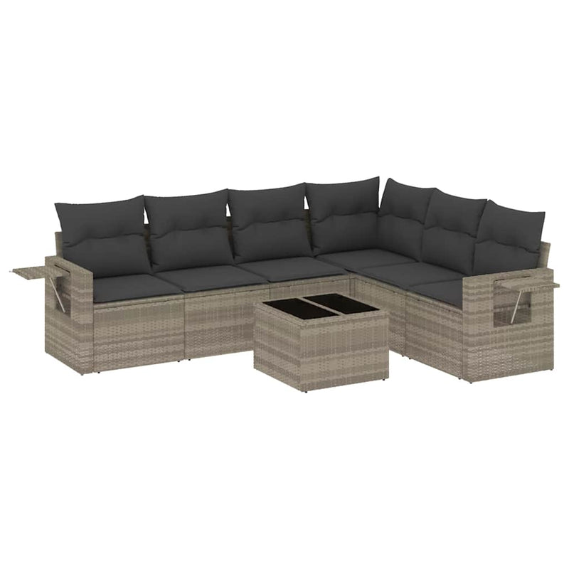 Set canapele de grădină cu perne, 7piese gri deschis poliratan