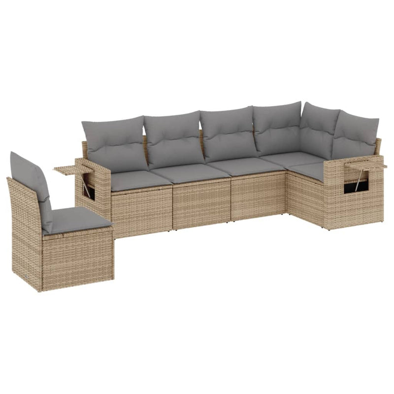 Set canapele de grădină cu perne, 6 piese, bej, poliratan