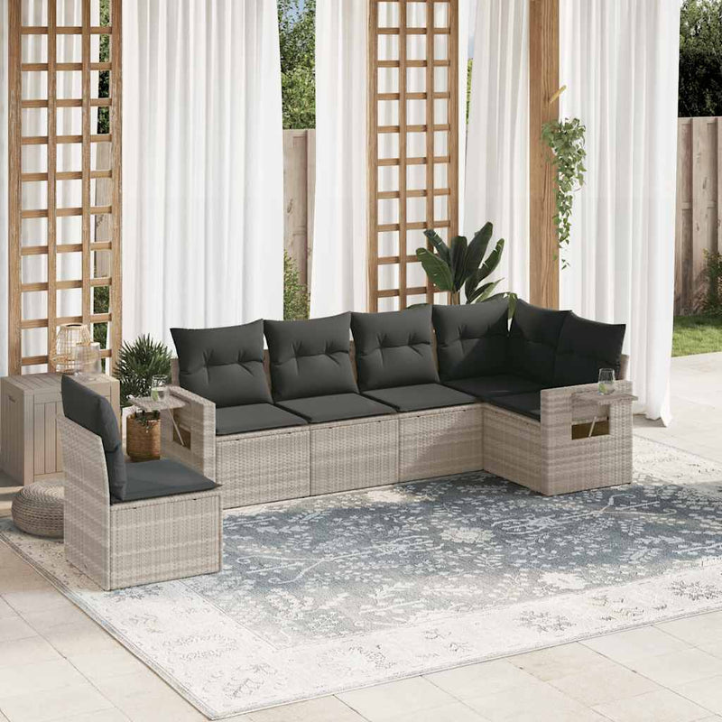 Set canapele de grădină cu perne, 6 piese gri deschis poliratan