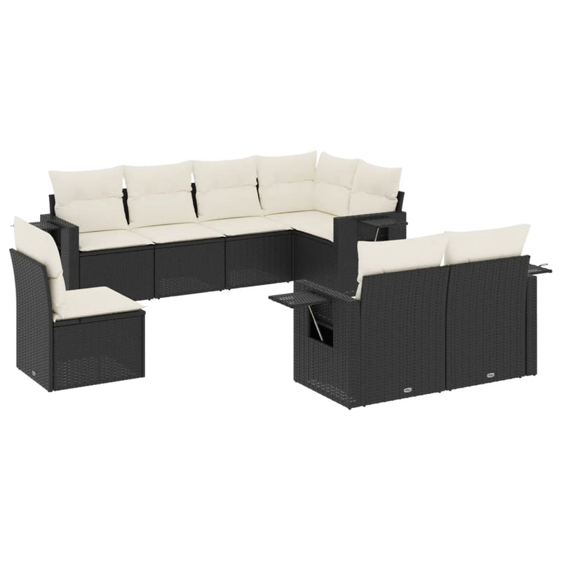 Set mobilier de grădină cu perne, 8 piese, negru, poliratan