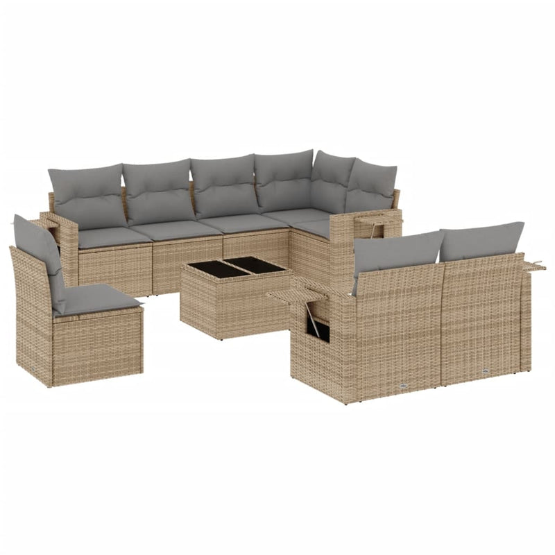 Set canapele de grădină, 9 piese, cu perne, bej, poliratan