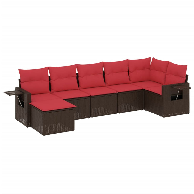 Set canapele de grădină cu 7 piese și perne, poliratan maro