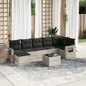 Set mobilier de grădină cu perne, 8 piese gri deschis poliratan