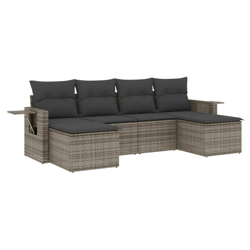 Set mobilier grădină cu perne, 6 piese, gri, poliratan