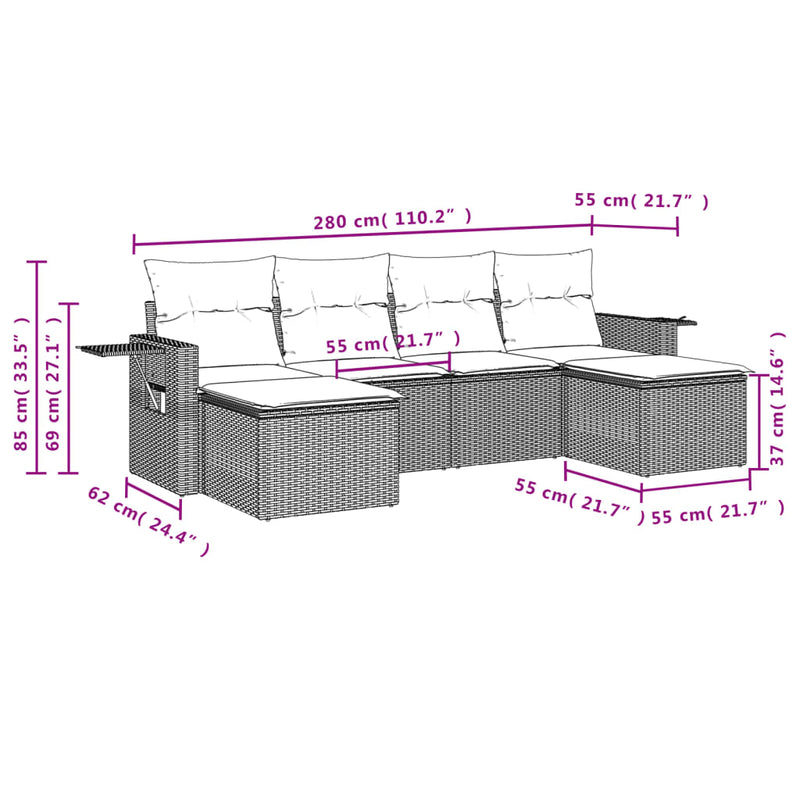 Set mobilier grădină cu perne, 6 piese, gri, poliratan