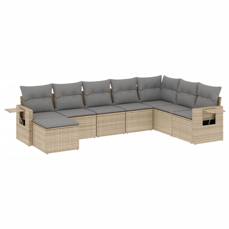 Set canapele de grădină, 8 piese, cu perne, bej, poliratan