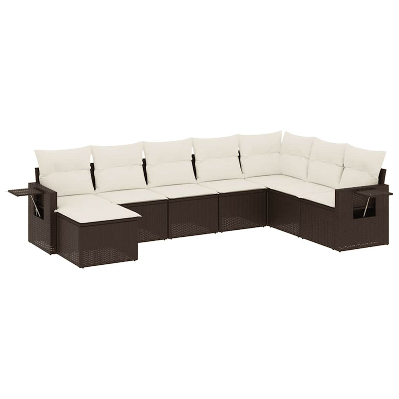 Set canapele de grădină cu perne, 8 piese, maro, poliratan