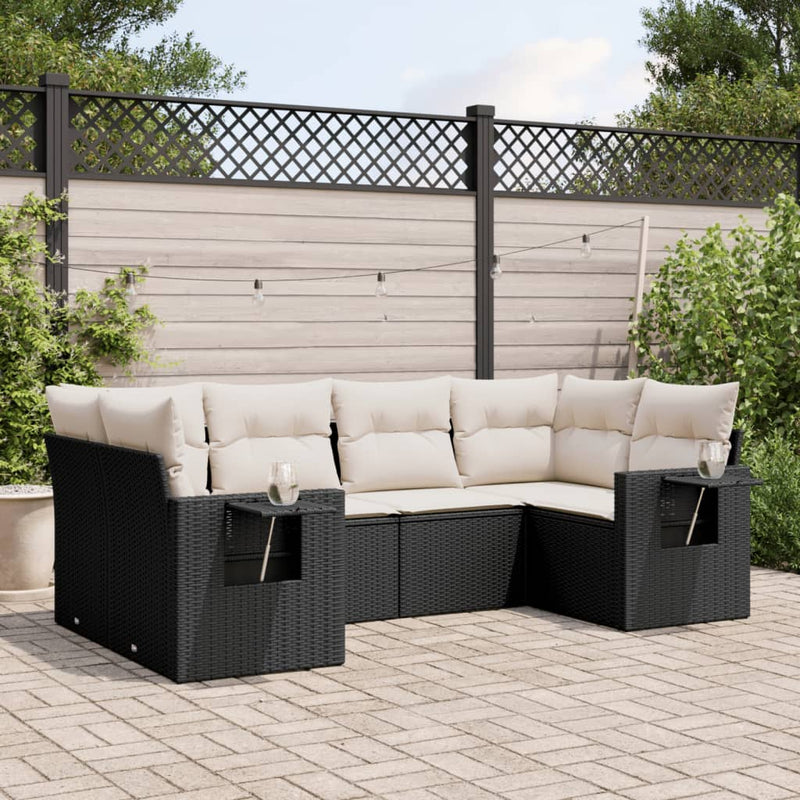 Set mobilier de grădină cu perne, 6 piese, negru, poliratan