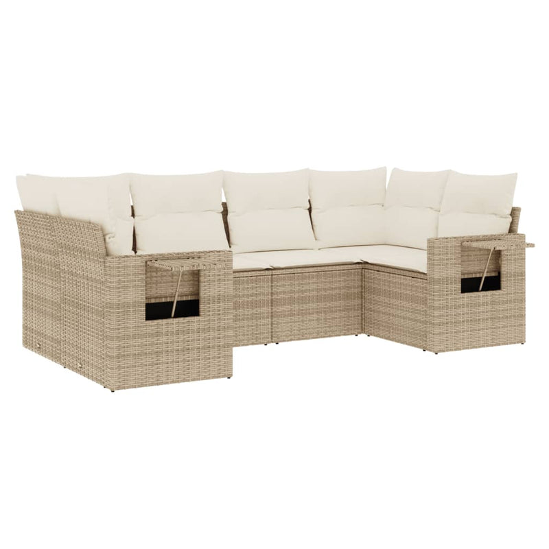 Set canapele de grădină cu perne, 6 piese, bej, poliratan