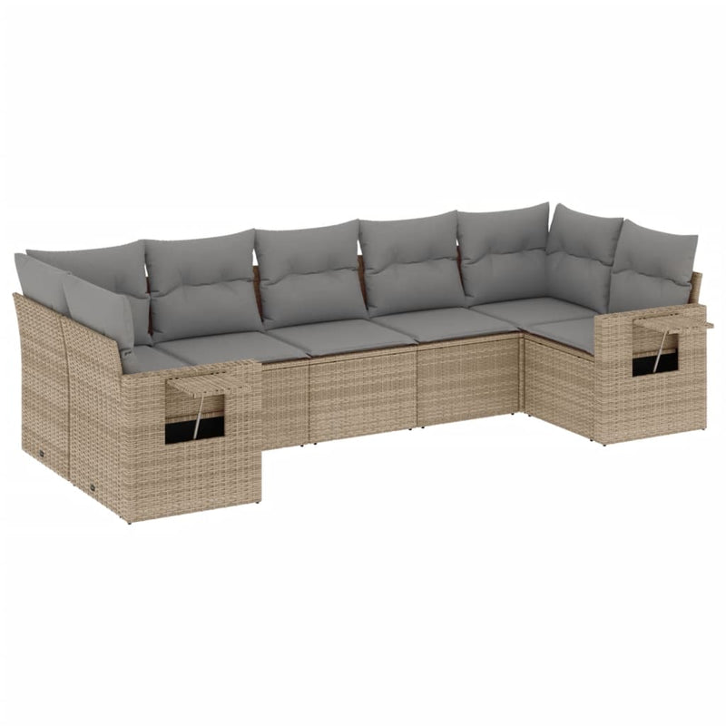 Set canapele de grădină, 7 piese, cu perne, bej, poliratan