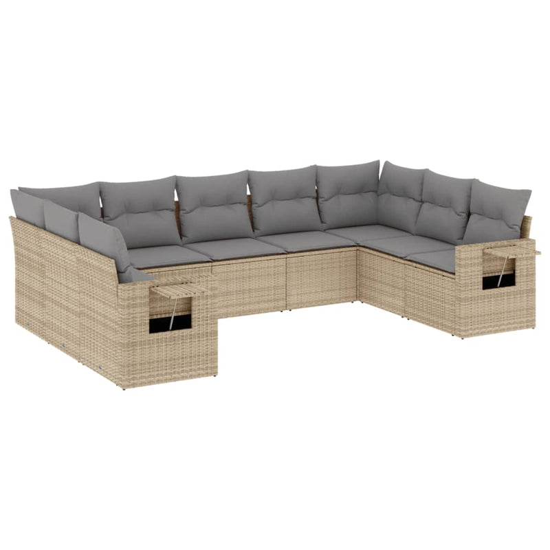 Set canapele de grădină, 9 piese, cu perne, bej, poliratan