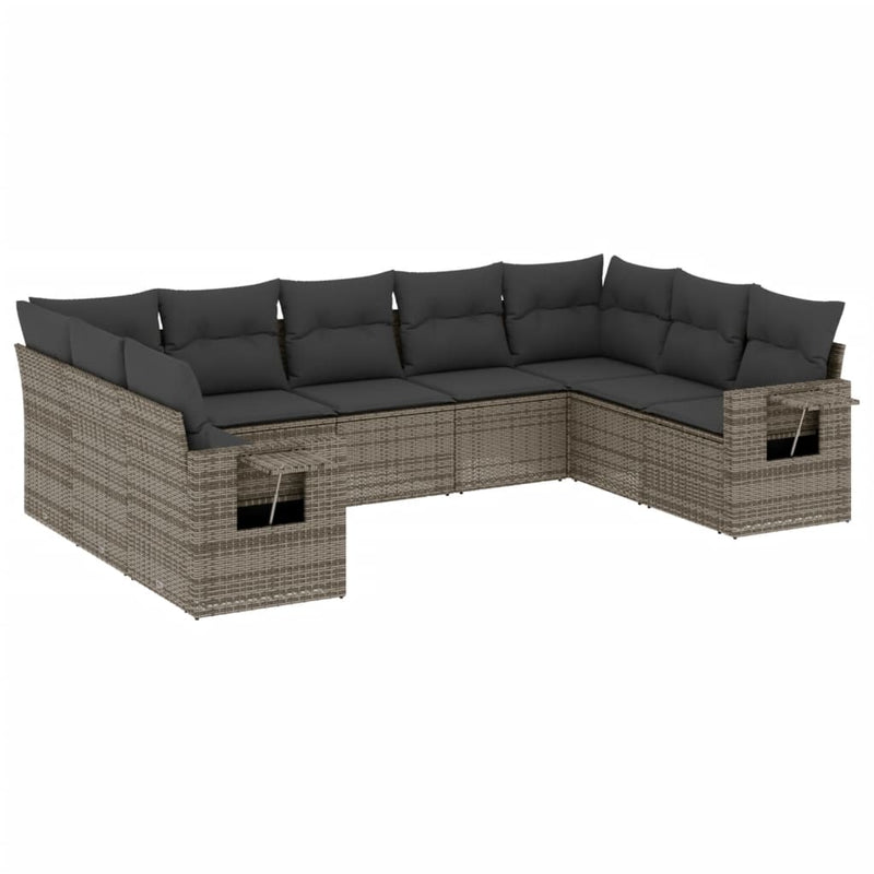 Set canapele de grădină, 9 piese, cu perne, gri, poliratan