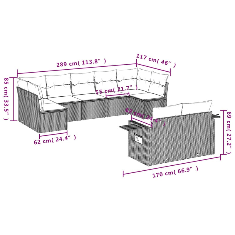 Set mobilier de grădină cu perne, 9 piese, negru, poliratan