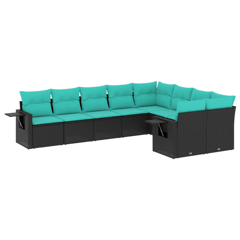 Set canapele de grădină cu 9 piese și perne, poliratan negru