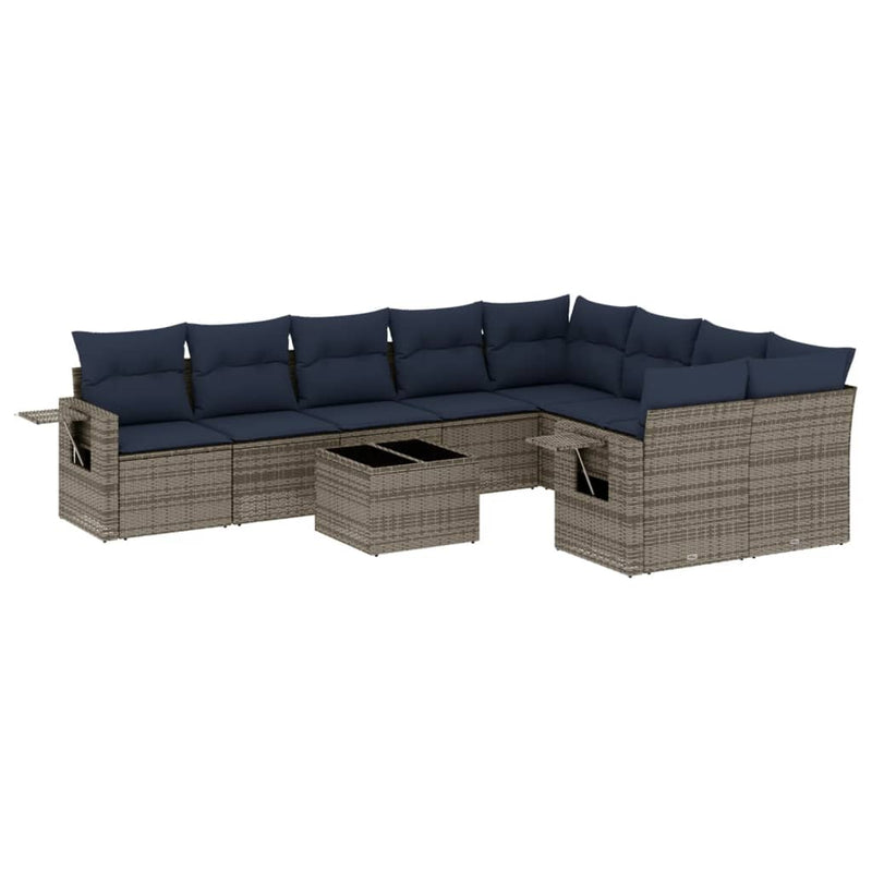 Set canapele de grădină cu 10 piese și perne, gri, poliratan