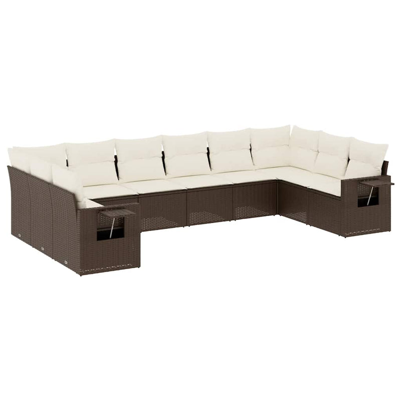 Set canapele de grădină cu perne, 10 piese, maro, poliratan
