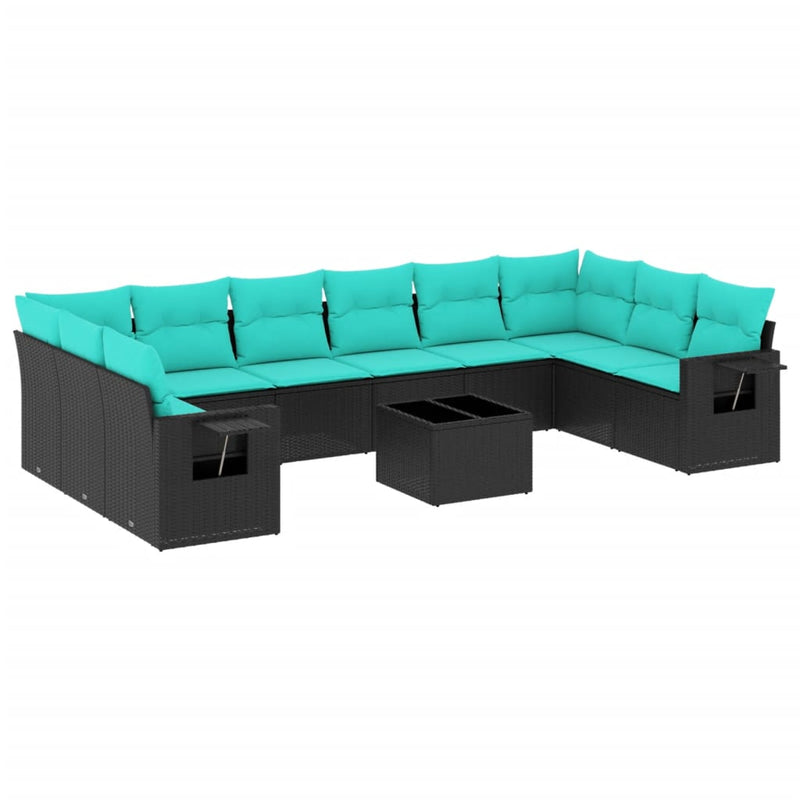 Set canapele de grădină cu 11 piese și perne, poliratan negru
