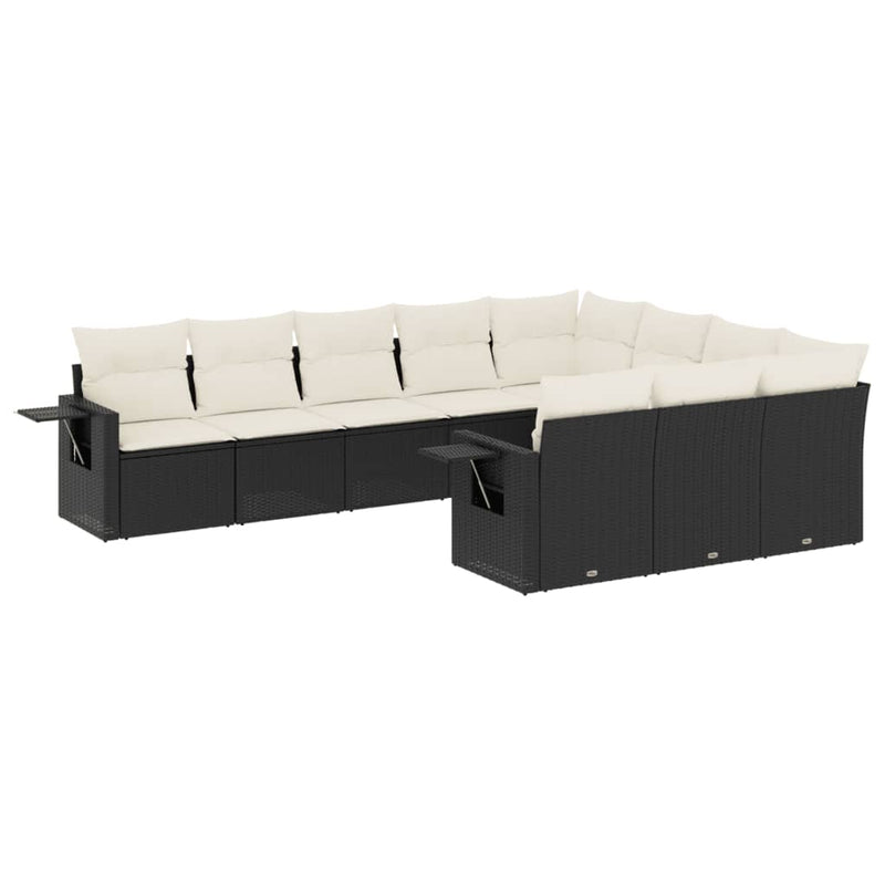 Set canapele de grădină cu perne, 10 piese, negru, poliratan