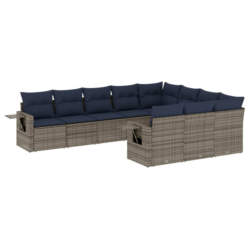 Set canapele de grădină cu 10 piese și perne, gri, poliratan