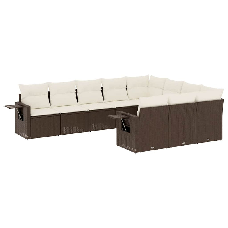 Set canapele de grădină cu perne, 10 piese, maro, poliratan