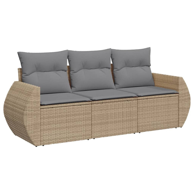 Set canapele de grădină, 3 piese, cu perne, bej, poliratan