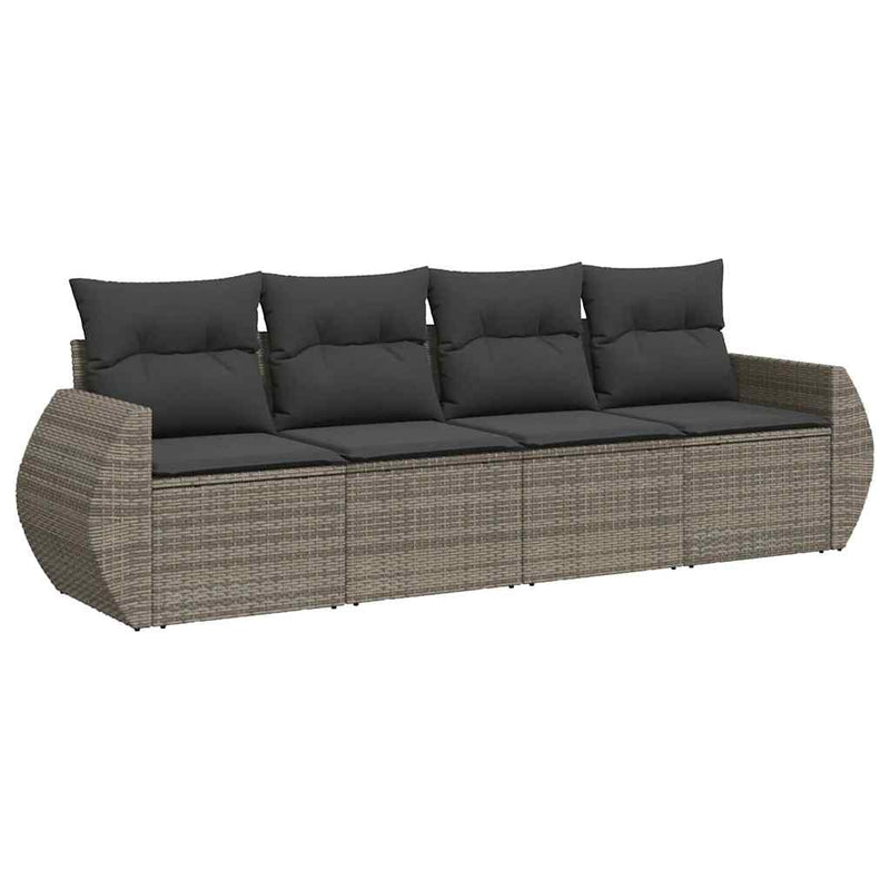 Set canapea de grădină cu perne, 4 piese, gri, poliratan