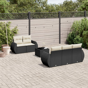 Set mobilier de grădină cu perne, 6 piese, negru, poliratan