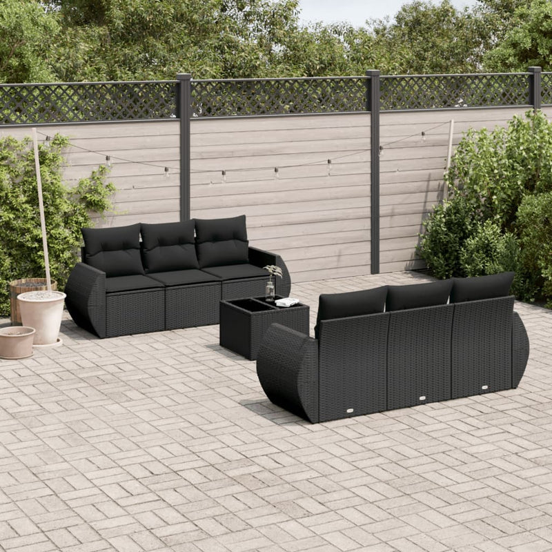 Set canapele de grădină cu perne, 7 piese, negru, poliratan