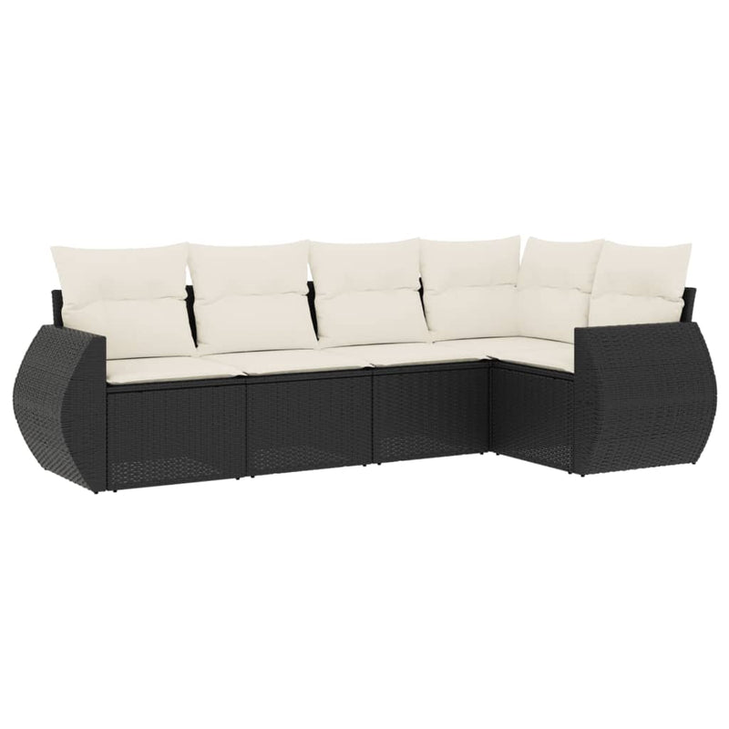 Set mobilier de grădină cu perne, 5 piese, negru, poliratan