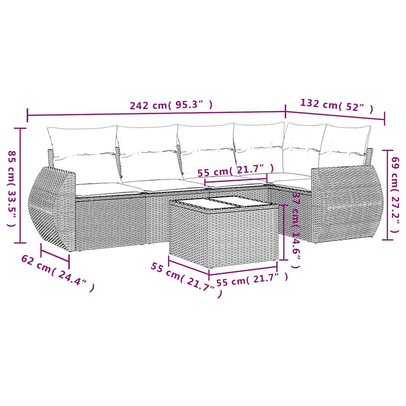 Set canapele de grădină cu perne, 6 piese gri deschis poliratan