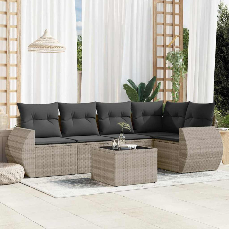 Set canapele de grădină cu perne, 6 piese gri deschis poliratan