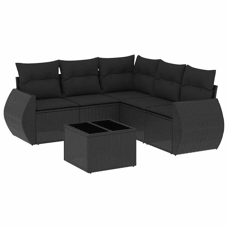 Set mobilier de grădină cu perne, 6 piese, negru, poliratan