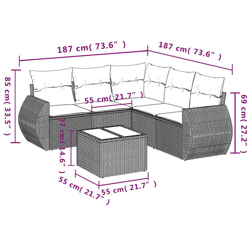 Set mobilier de grădină cu perne, 6 piese, negru, poliratan